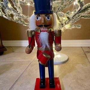 Festive Nutcracker Soldier Figurine - Red and Blue